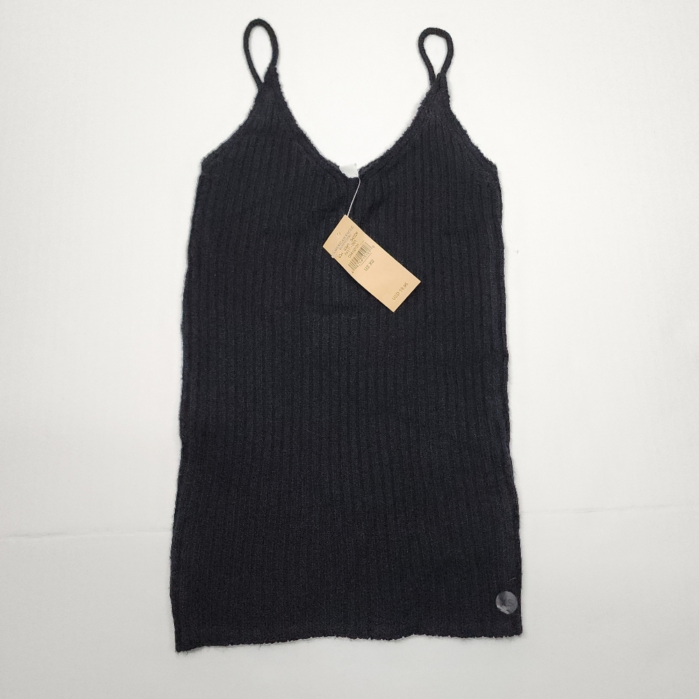 American Eagle Ribbed Sweater Tank Top Womens XS Black Skinny Strap Goth Grunge